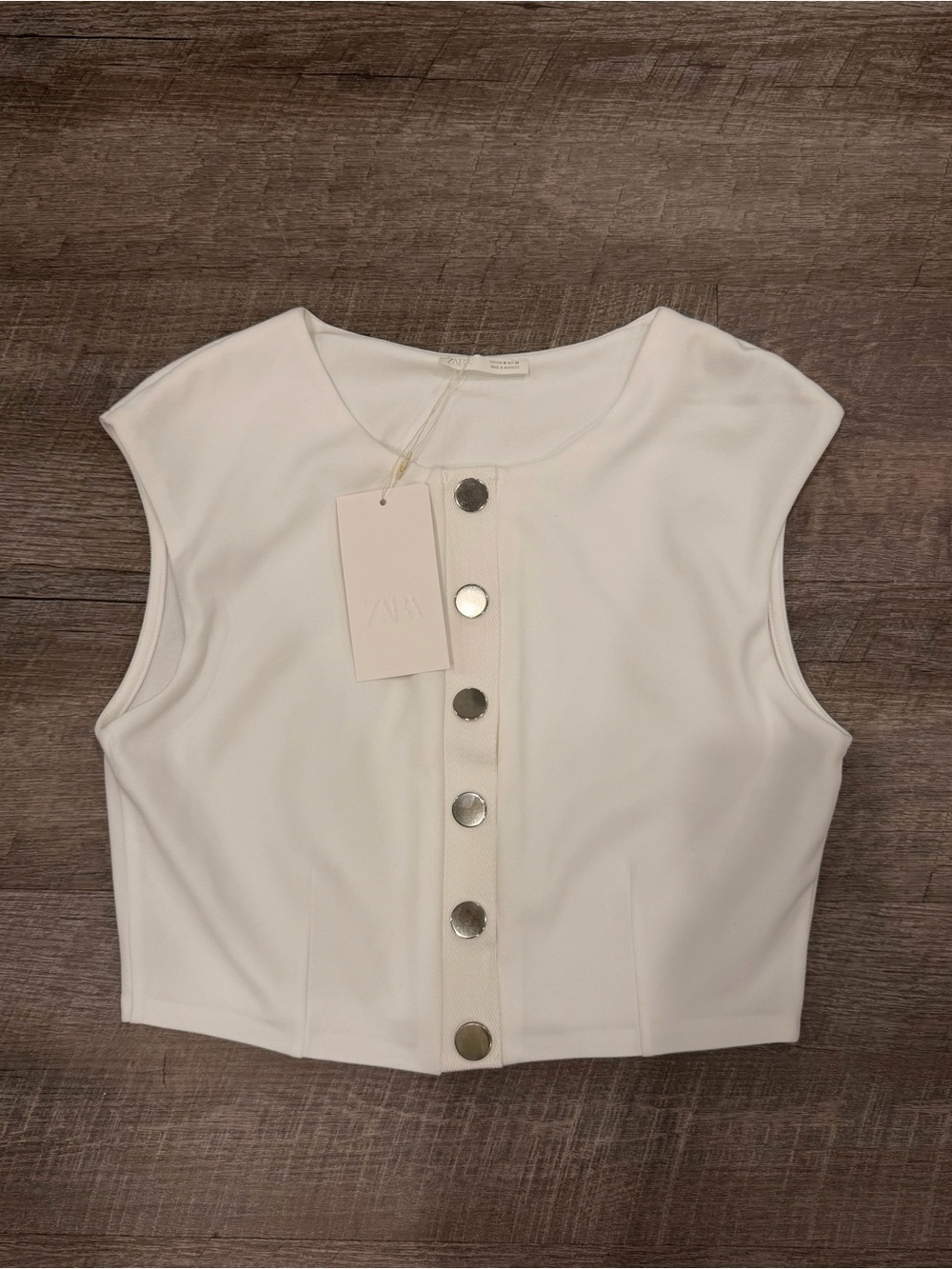 Zara White Crop Vest Top Sz M NWT Sleeveless Button Front Structured Minimalist